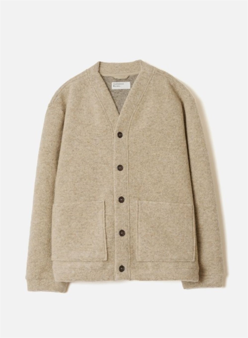 UNISERVAL WORKS ADVANCE CARDIGAN WOOL FLEECE FAWN