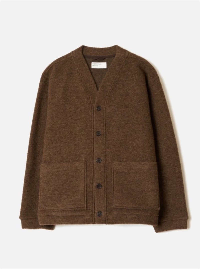 UNIVERSAL WORKS ADVANCE CARDIGAN WOOL FLEECE BROWN MARL