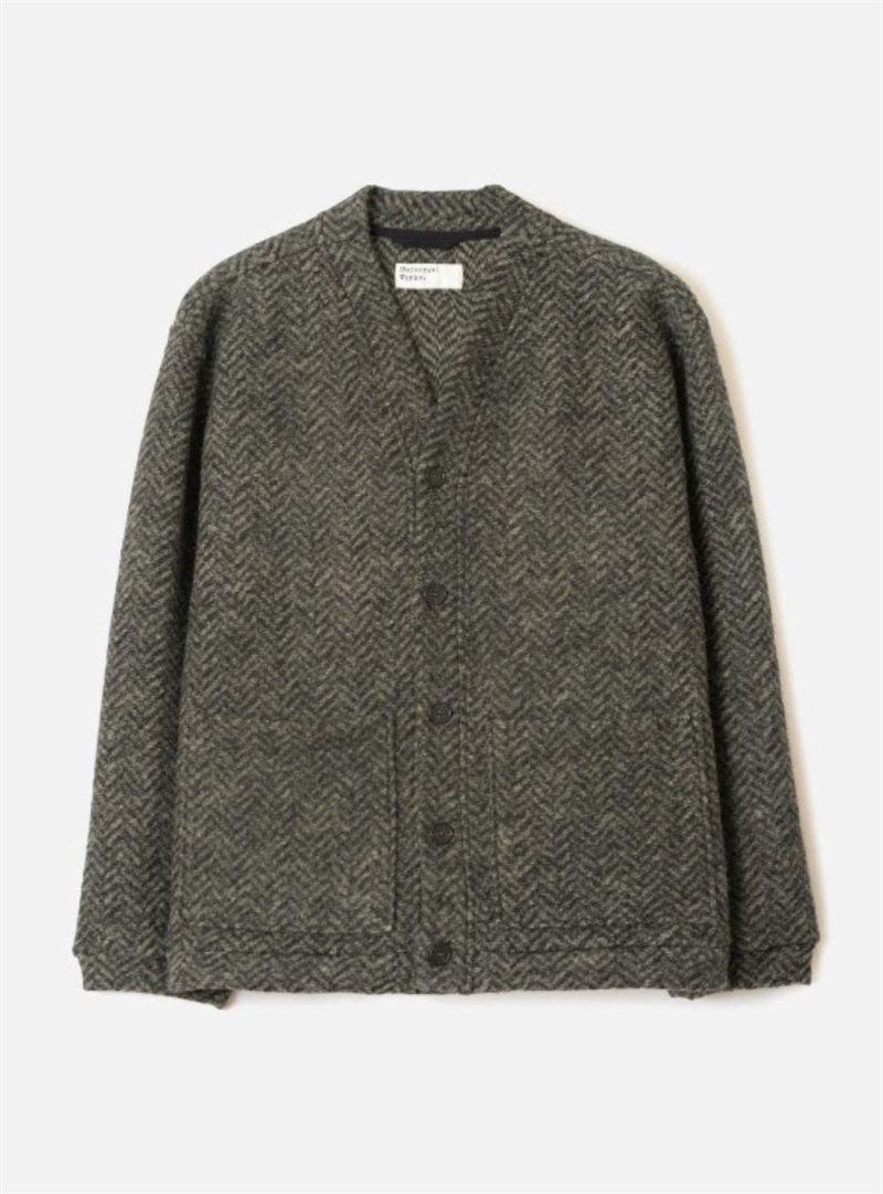 UNIVERSAL WORKS ADVANCE CARDIGAN RAVEN FLEECE OLIVE