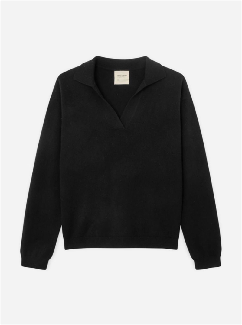PEOPLES REPUBLIC OF CASHMERE OVERSIZED COLLAR V-NECK BLACK