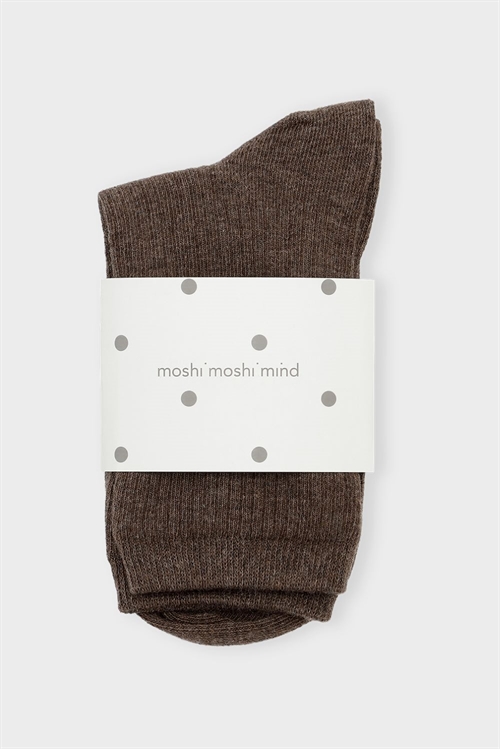 MOSHI MOSHI MIND STORY RIB SOCKS BROWN MELANGE