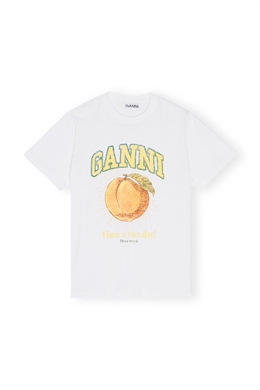 GANNI T3529-151 RELAXED PEACH T-SHIRT BRIGHT WHITE