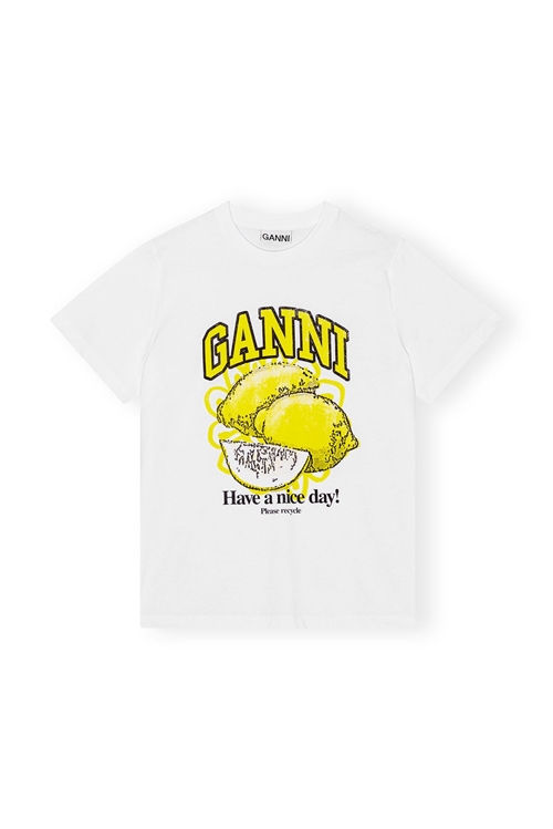 GANNI T3768 RELAXED LEMON T-SHIRT BRIGHT WHITE