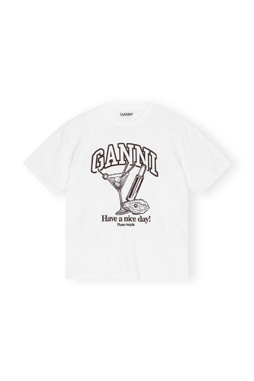 GANNI FUTURE RELAXED COCKTAIL T-SHIRT BRIGHT WHITE