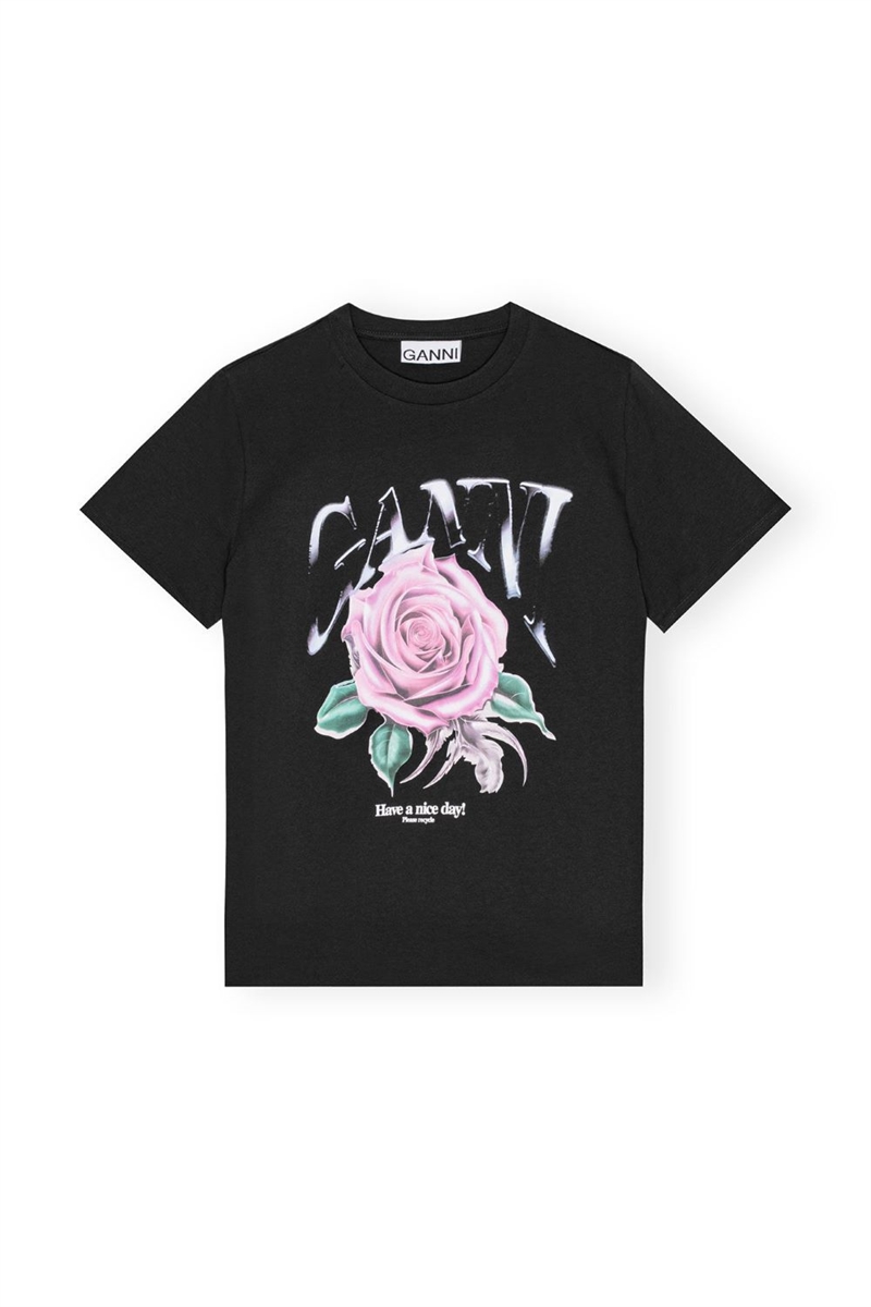 GANNI T4002 BASIC JERSEY ROSE RELAXED T-SHIRT PHANTOM