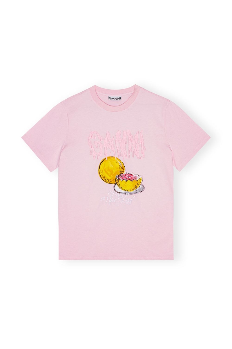 GANNI T4006 BASIC JERSEY GRAPEFRUIT T-SHIRT CHALK PINK