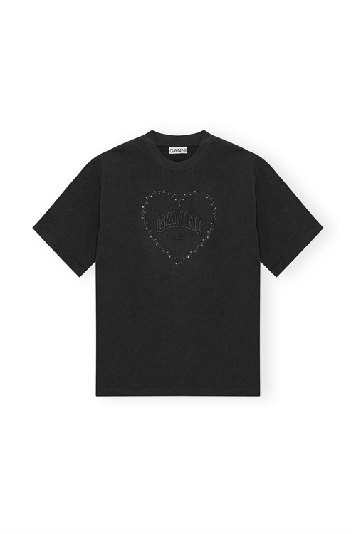 GANNI T4057 HEAVY COTTON HEART T-SHIRT PHANTOM