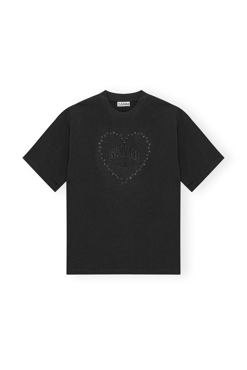 GANNI T4057 HEAVY COTTON HEART T-SHIRT PHANTOM