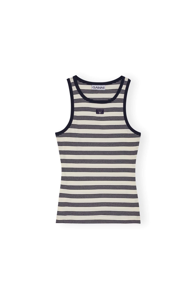 GANNI T4144 SOFT COTTON RIB TANK TOP SKY CAPTAIN