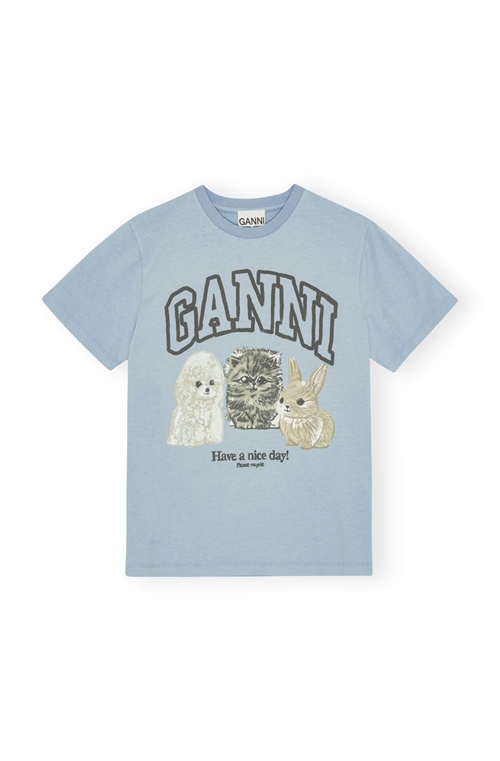 GANNI T4278 ANIMAL RELAXED T-SHIRT BLUE