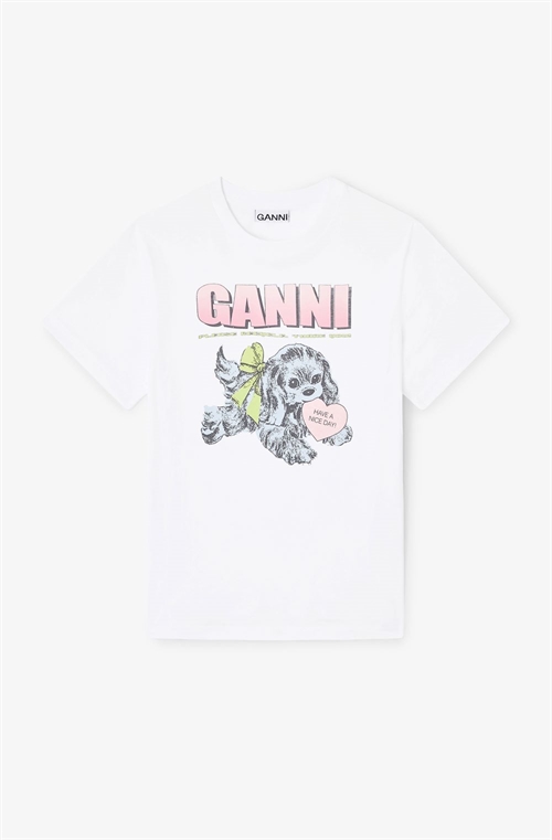 GANNI T4334 BASIC COTTON JERSEY NEON PUPPY T-SHIRT BRIGHT WHITE