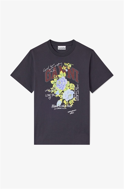 GANNI T4342 BASIC COTTON JERSEY ROSE T-SHIRT PHANTOM