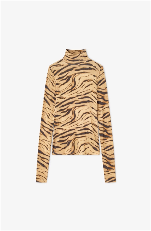 GANNI T4382 TURTLENECK TIGERPRINT KHAKI