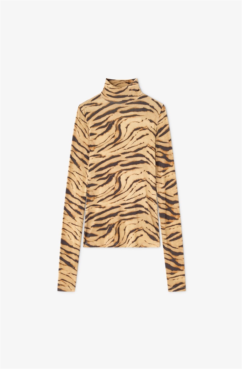 GANNI T4382 TURTLENECK TIGERPRINT KHAKI