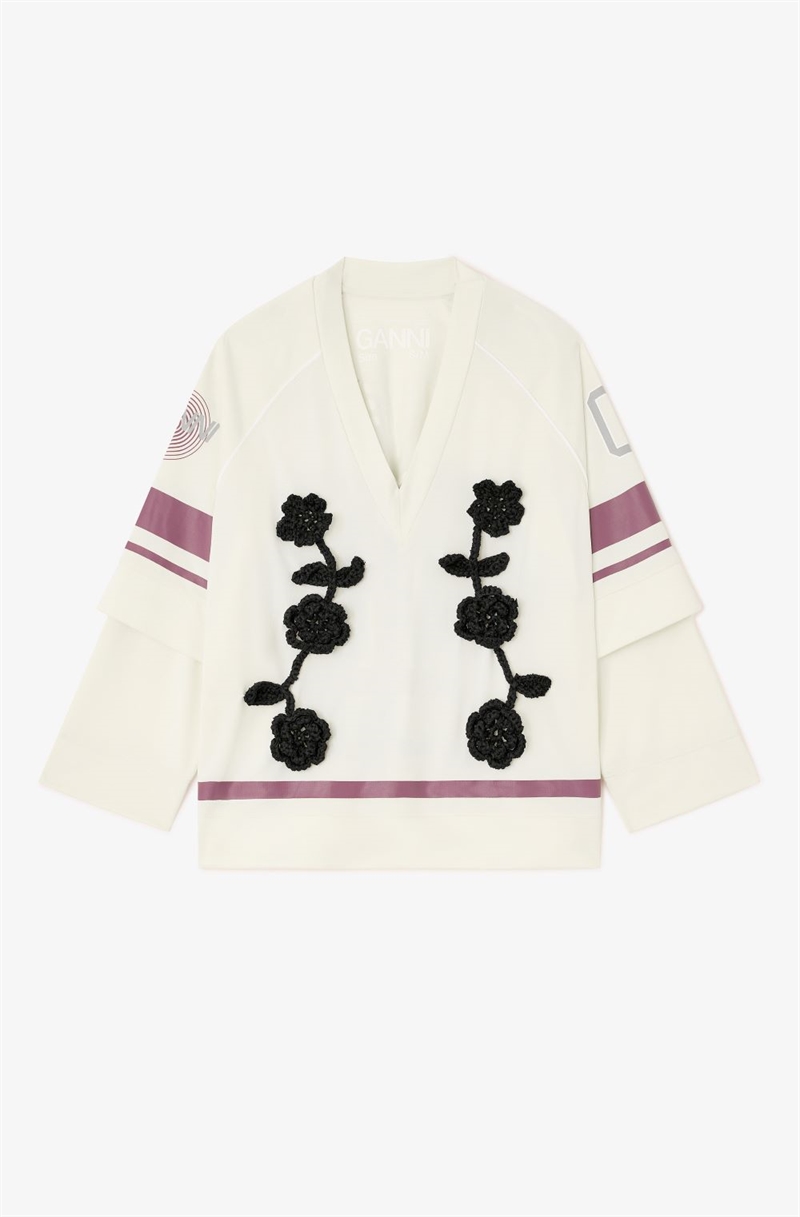 GANNI T4404 CYCORA JERSEY OVERSIZED LONG SLEEVE EGRET