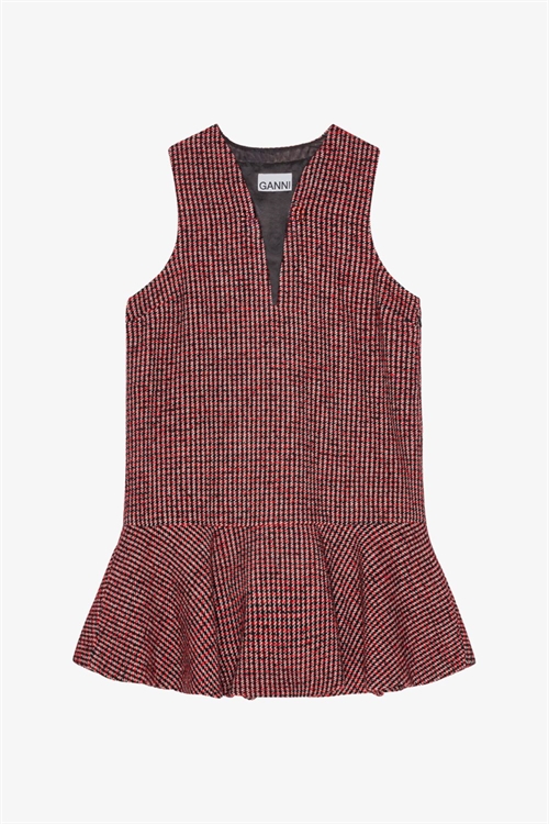 GANNI W0032 WOOLLEN CHECK MINI DRESS RACING RED