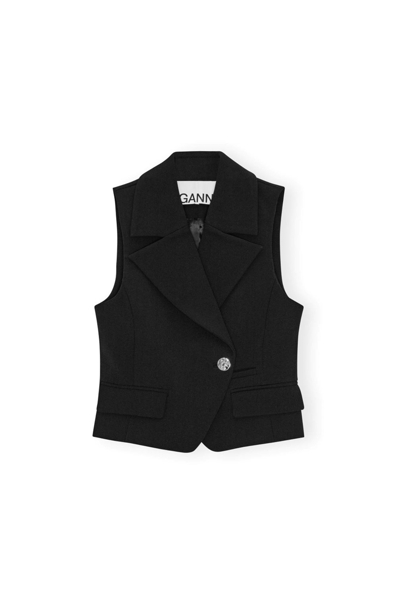 GANNI W0243 BONDED CREPE VEST BLACK