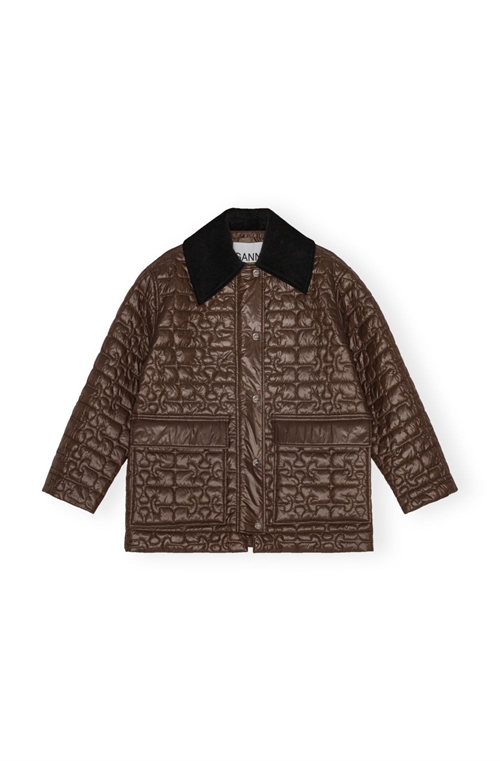 GANNI W0397 SHINY QUILT MIDI JACKET CHICORY COFFEE
