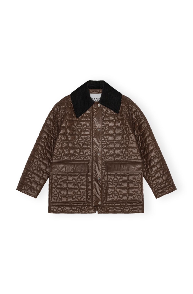 GANNI W0397 SHINY QUILT MIDI JACKET CHICORY COFFEE