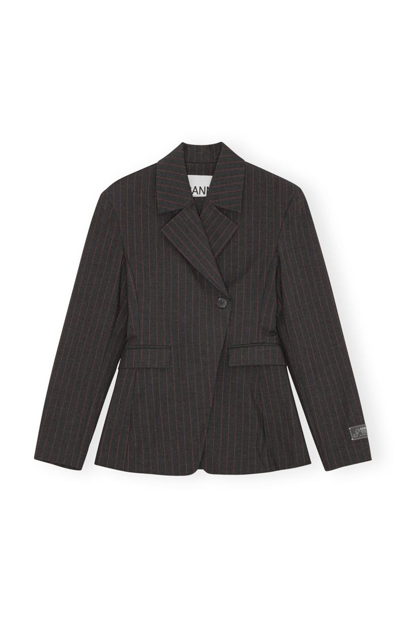 GANNI W0578 STRETCH STRIPE BLAZER PHANTOM
