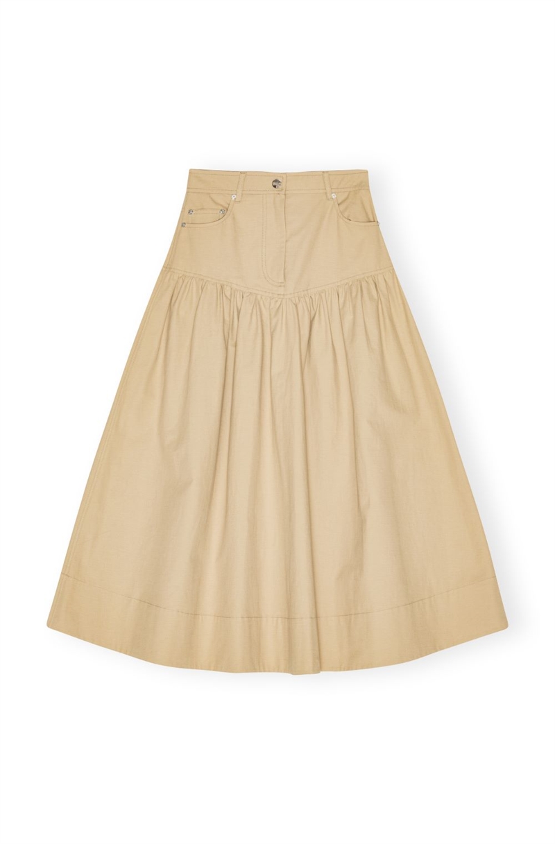 GANNI W0620 CLASSIC SUMMER SUITING LONG SKIRT PALE KHAKI
