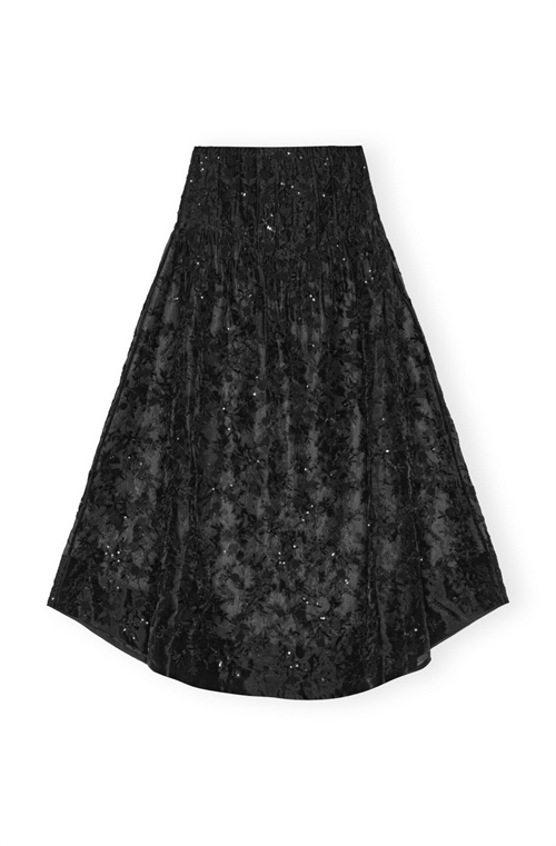 GANNI W0645 EMBELLISHED TECHNICAL ORGANZA LONG SKIRT BLACK