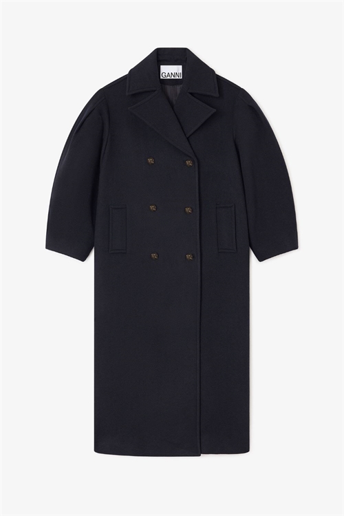 GANNI W0802 PEACOAT WOOL LONG COAT SKY CAPTAIN
