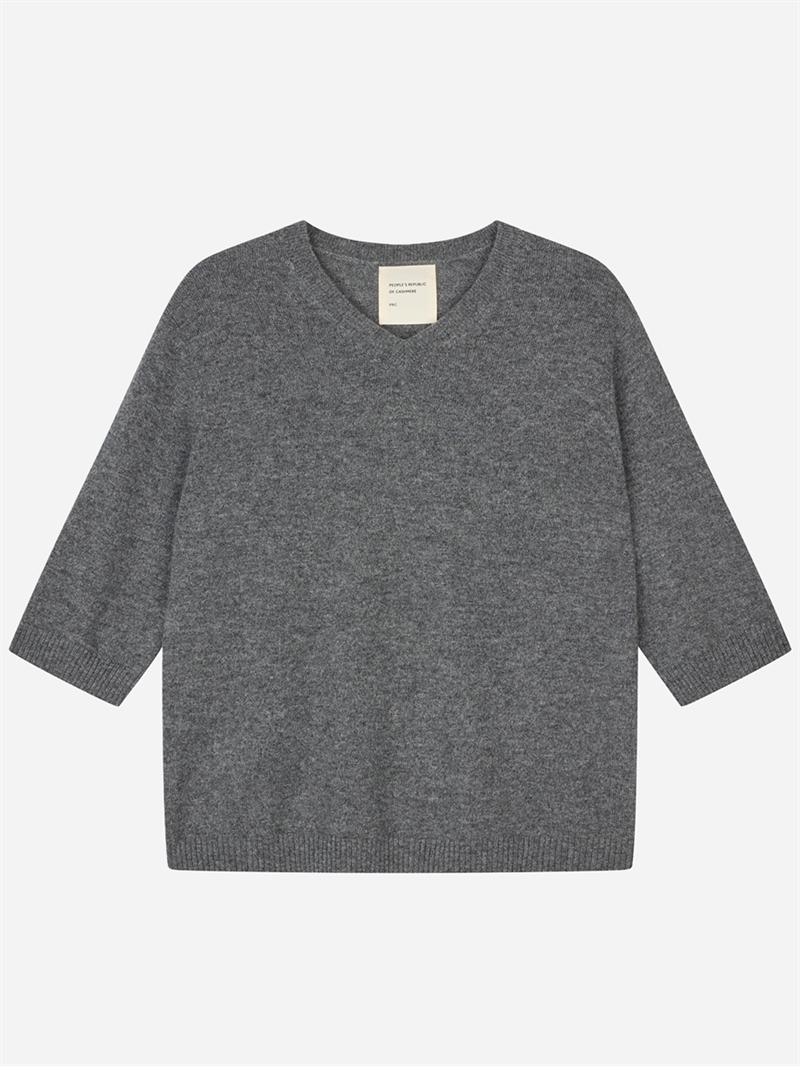 PEOPLES REPUBLIC OF CASHMERE WOMENS 90\'S V-BLOUSE HEATHER GREY