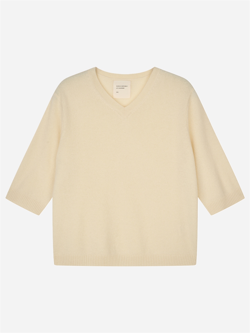 PEOPLES REPUBLIC OF CASHMERE WOMENS 90\'S V-BLOUSE PALE YELLOW