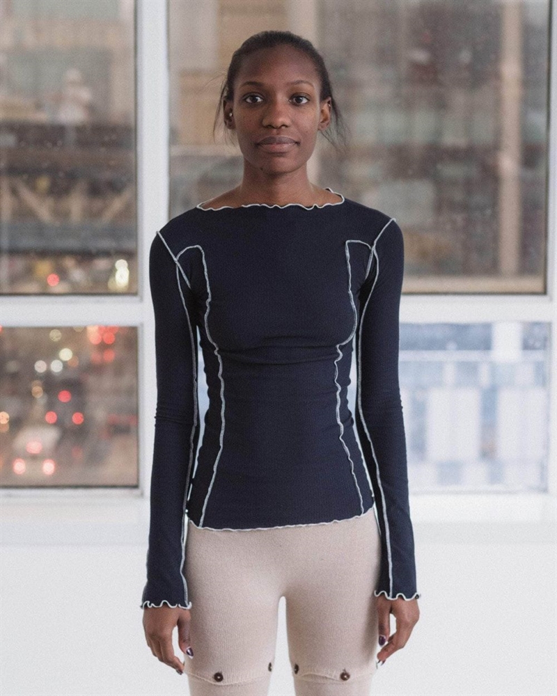 BASERANGE OMATO LONG SLEEVE TEE MURANO NAVY
