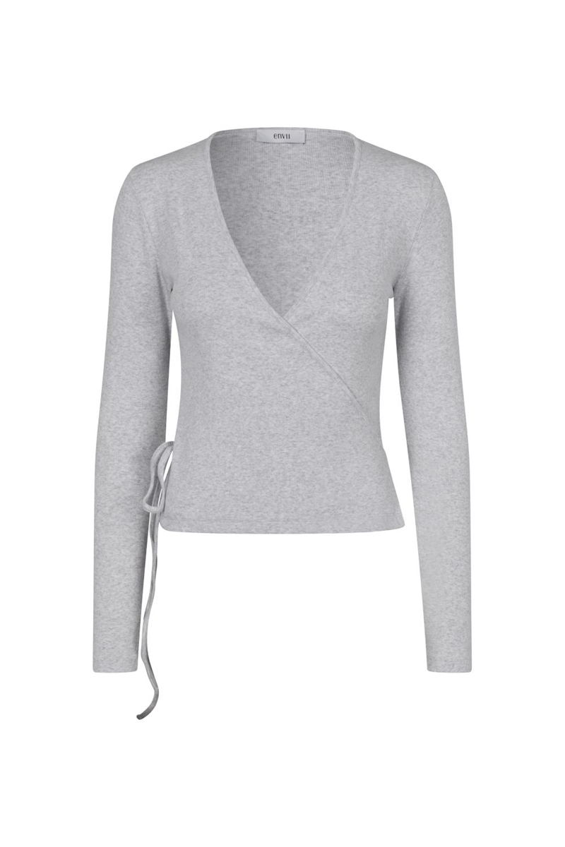 ENALLY LS WRAP TEE LIGHT GREY MEL