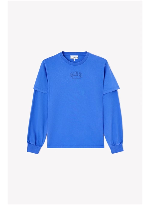 GANNI A1050266 FUTURE HEAVY JERSEY DOUBLE SLEEVE STRONG BLUE