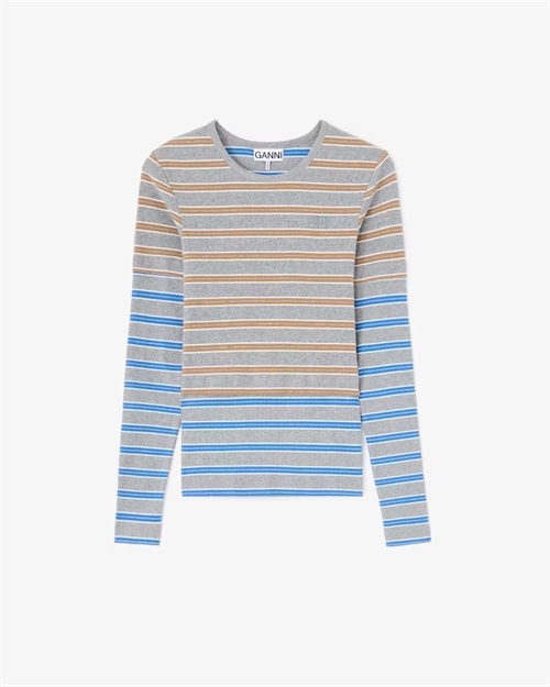 GANNI A1040472 SOFT COTTON RIB LONG SLEEVE DOUBLE LAYER STRONG BLUE