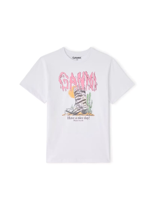 GANNI A1050253 BASIC COTTON WESTERN ZEBRA BOOT TEE BRIGHT WHITE